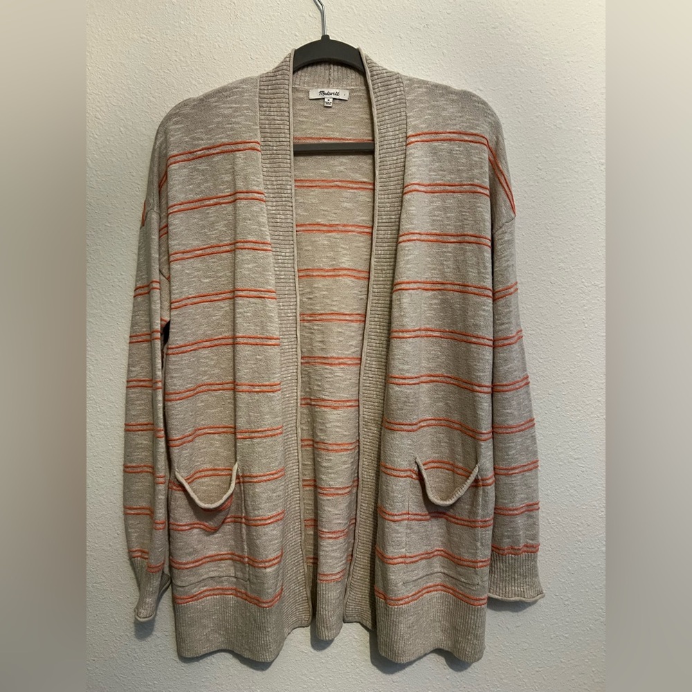 Madewell Bradley Cardigan Sweater blue size Stripes Pockets Grandpa Sweater M - Picture 2 of 4
